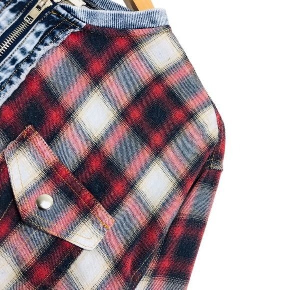 PROMESA Denim and Plaid Crop Pullover Jacket Size Large - Picture 2 of 8